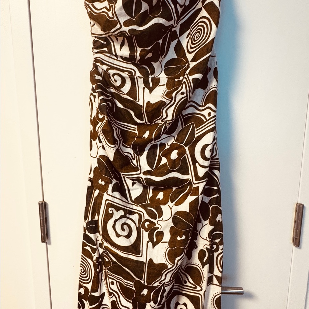 Mara Hoffman One-Shoulder Brown and Cream Printed Dress
